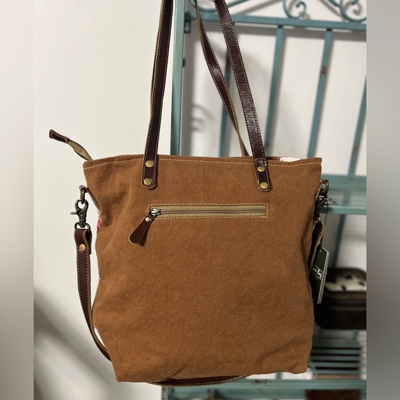 New Pink Myra Bag Cowhide Canvas Leather Tote large Barbie western - Picture 7 of 8